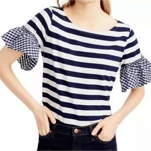 Jcrew shirt with gingham ruffle sleeves